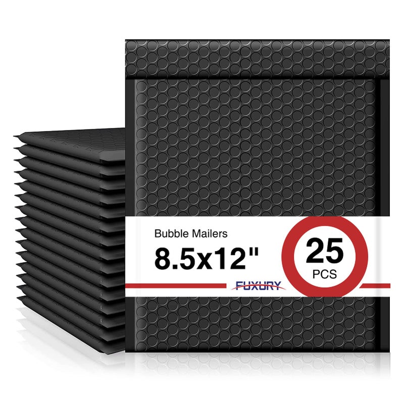 Fuxury Bubble Mailer, 8.5x12 Inch 25 Pack Self-Seal Adhesive Padded Envelopes Usable Size 8.5x11 Inch, Water Resistant Shipping Bags for Mailing,Packaging,Small Business,Shipping,Black #2 - Image 1